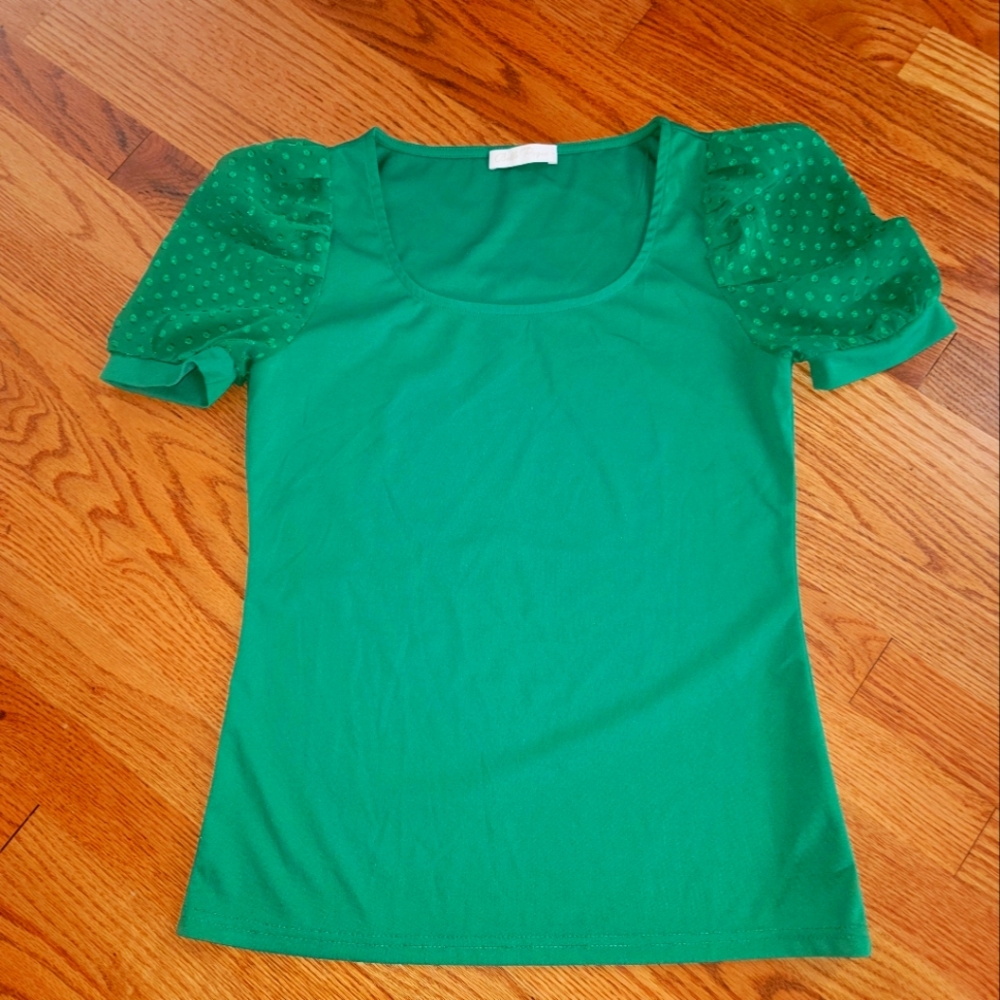 Green Puff Sleeve Women's Top